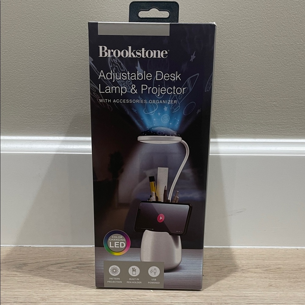 Brookstone White LED Desk Lamp with Projector